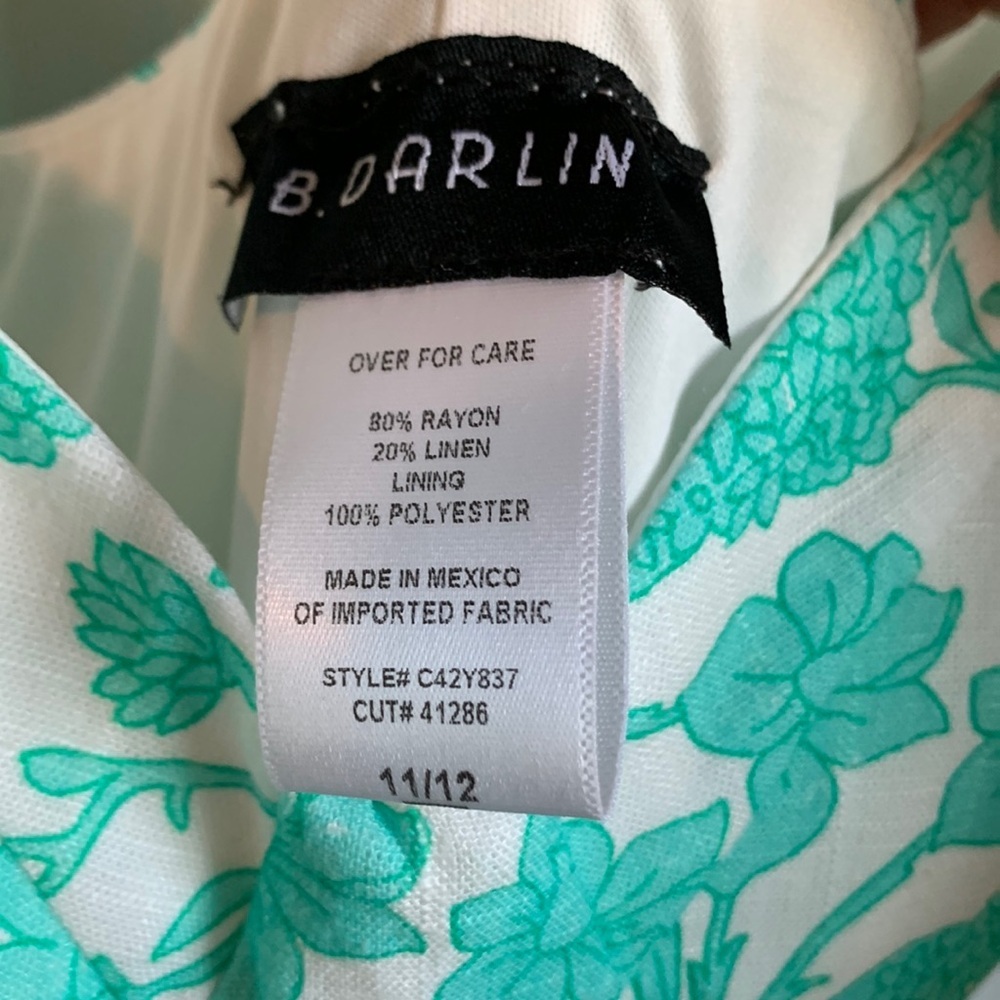 NWT B. Darlin Green and White Floral A-line Mini Fitted Dress, size 11/12 (L) - Picture 4 of 7